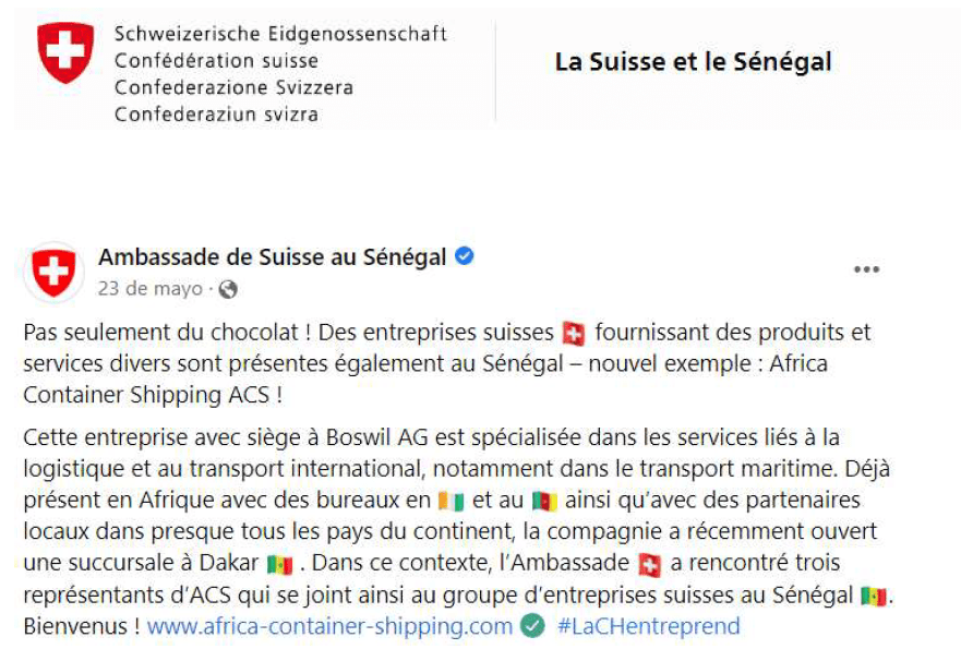 Original note Swiss Embassy to Senegal about the ACS team visit