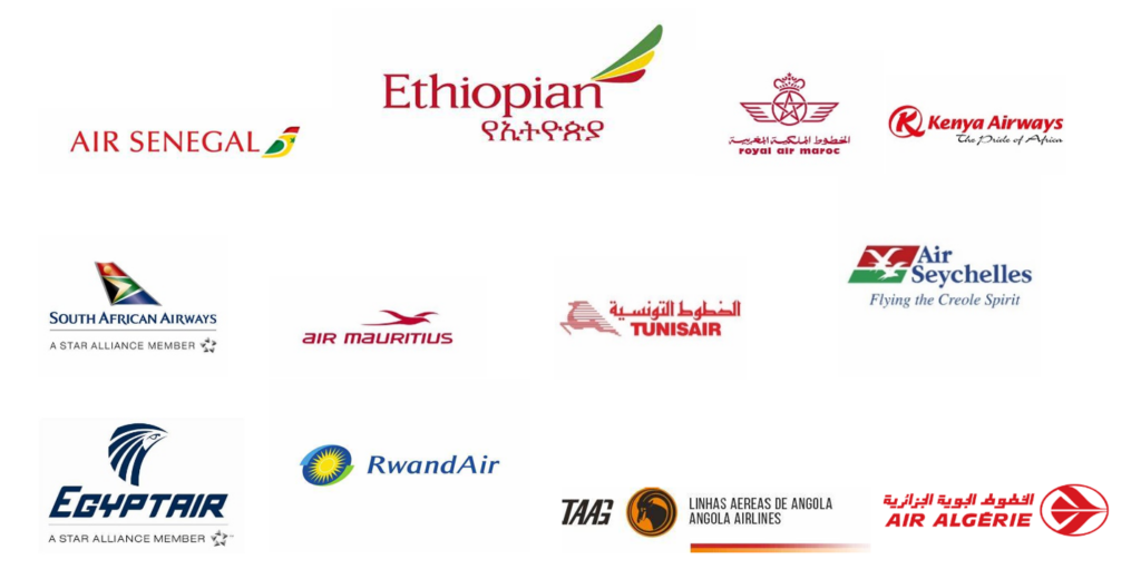 This image shows the logos of main airliners in Africa